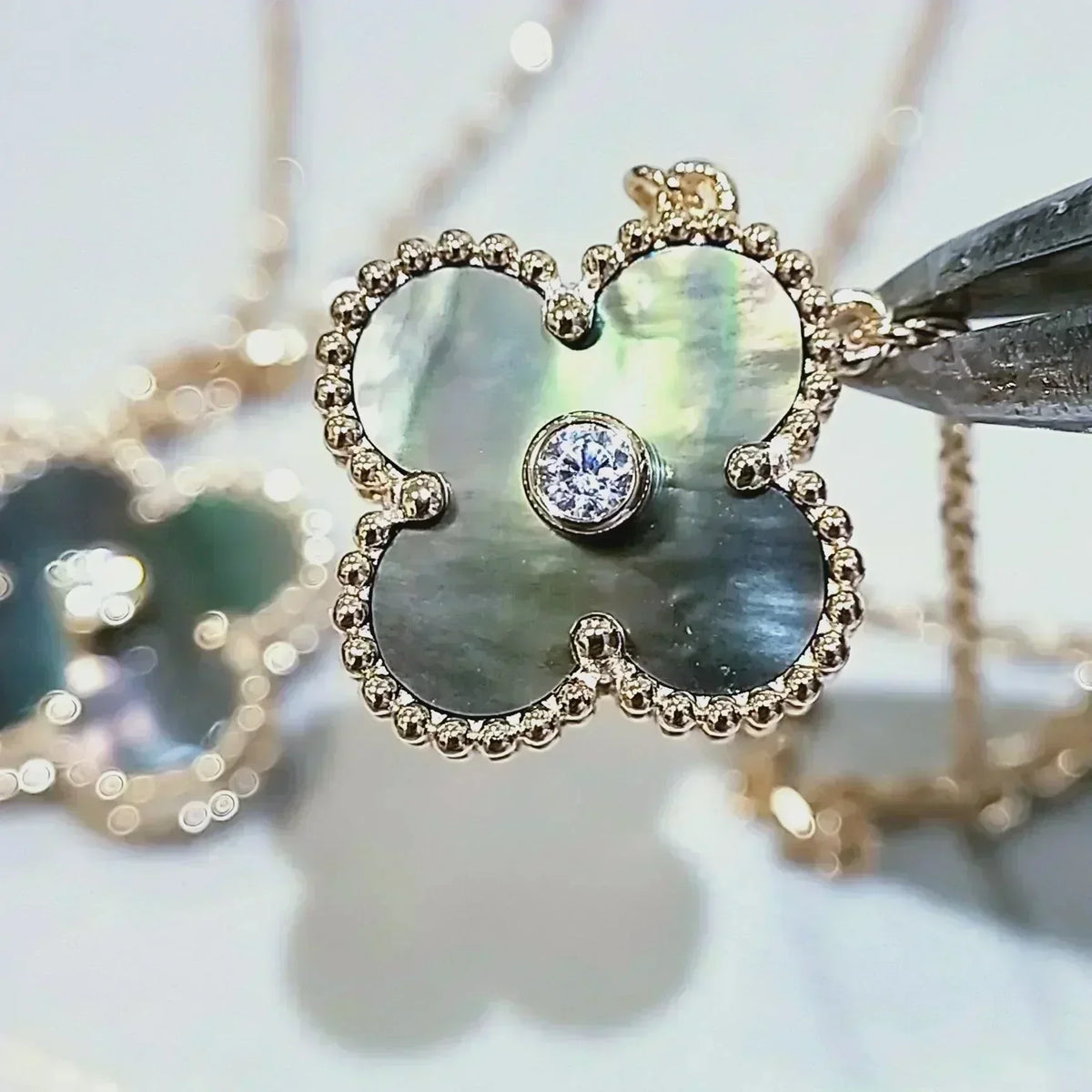 Mystic CLOVER 15MM DIAMOND AND MOTHER-OF-GREY NECKLACE