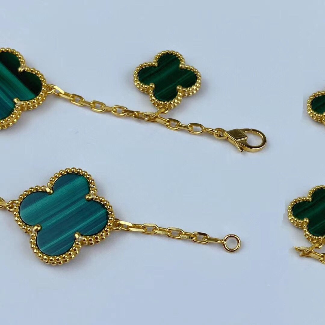Mystic MAGIC CLOVER MALACHITE GOLD BRACELET 5 MOTIFS