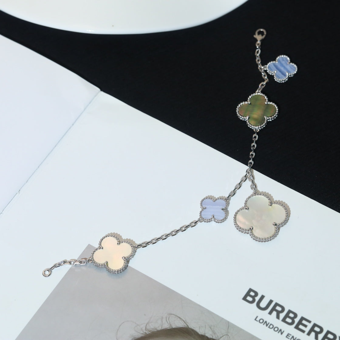 Mystic CLOVER BRACELET 5 MOTIFS MOP CHALCEDONY SILVER