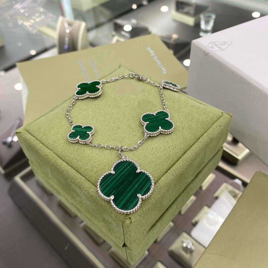 Mystic CLOVER 5 MOTIFS SIVLER MALACHITE BRACELET