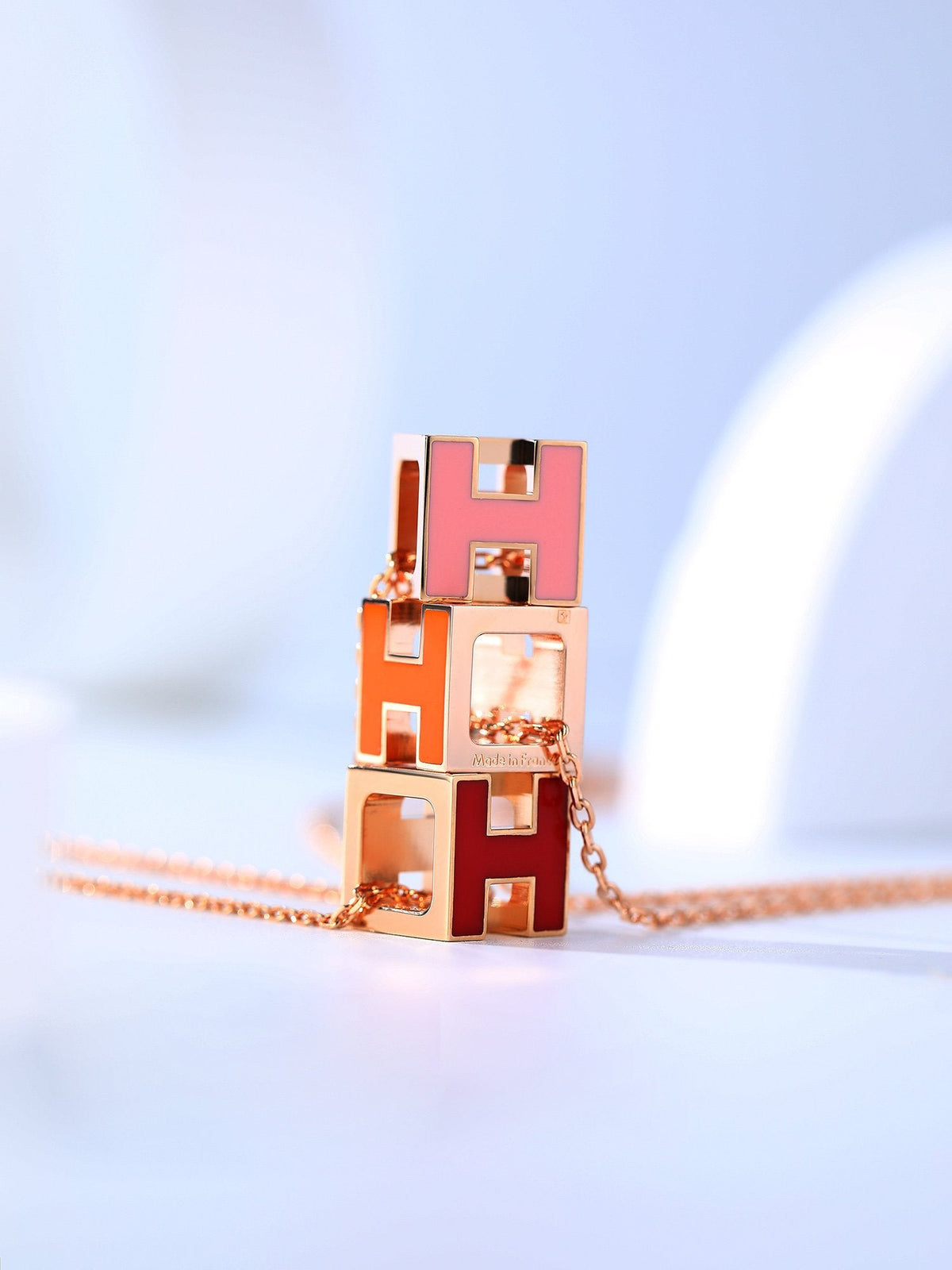 Mystic H CAGE PINK GOLD NECKLACE