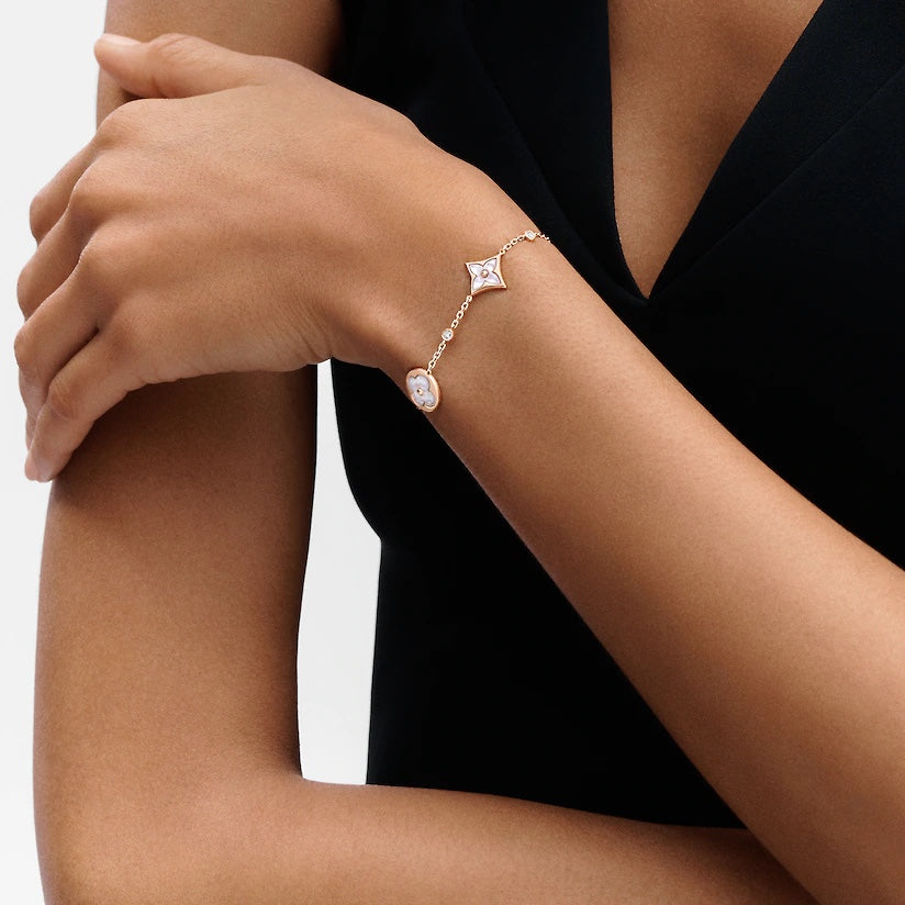 Mystic STAR AND SUN 4 MOTIF WHITE MOP PINK GOLD BRACELET