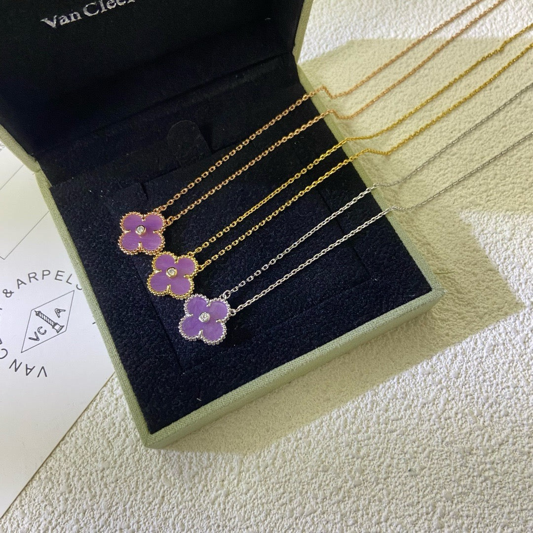Mystic CLOVER 15MM DIAMOND PURPLE VIOLET NECKLACE