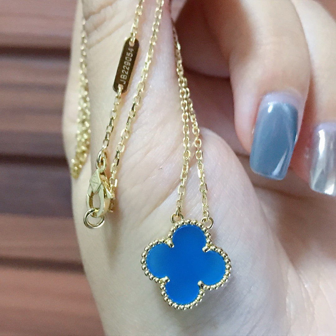 Mystic CLOVER 15MM BLUE AGATE NECKLACE