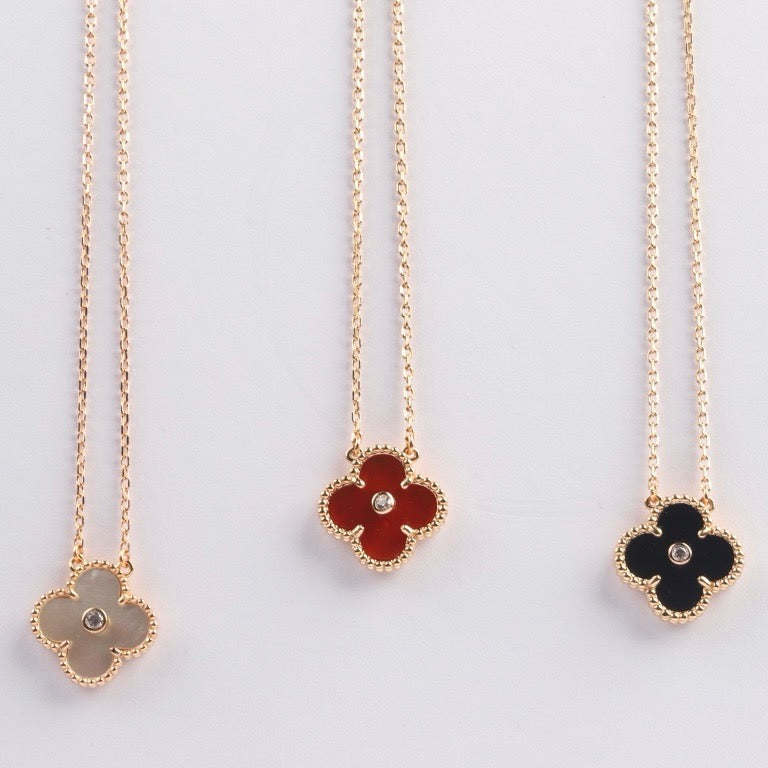 Mystic CLOVER 15MM DIAMOND CARNELIAN NECKLACE