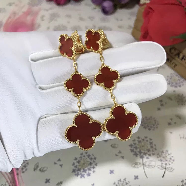 Mystic CLOVER 3 MOTIF CARNELIAN DROP EARRINGS