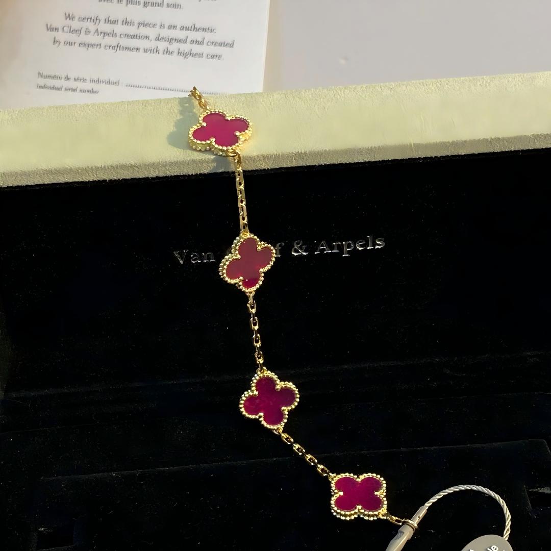 [Mystic]NEW CLOVER 5 MOTIFS PINK ENAMEL BRACELET