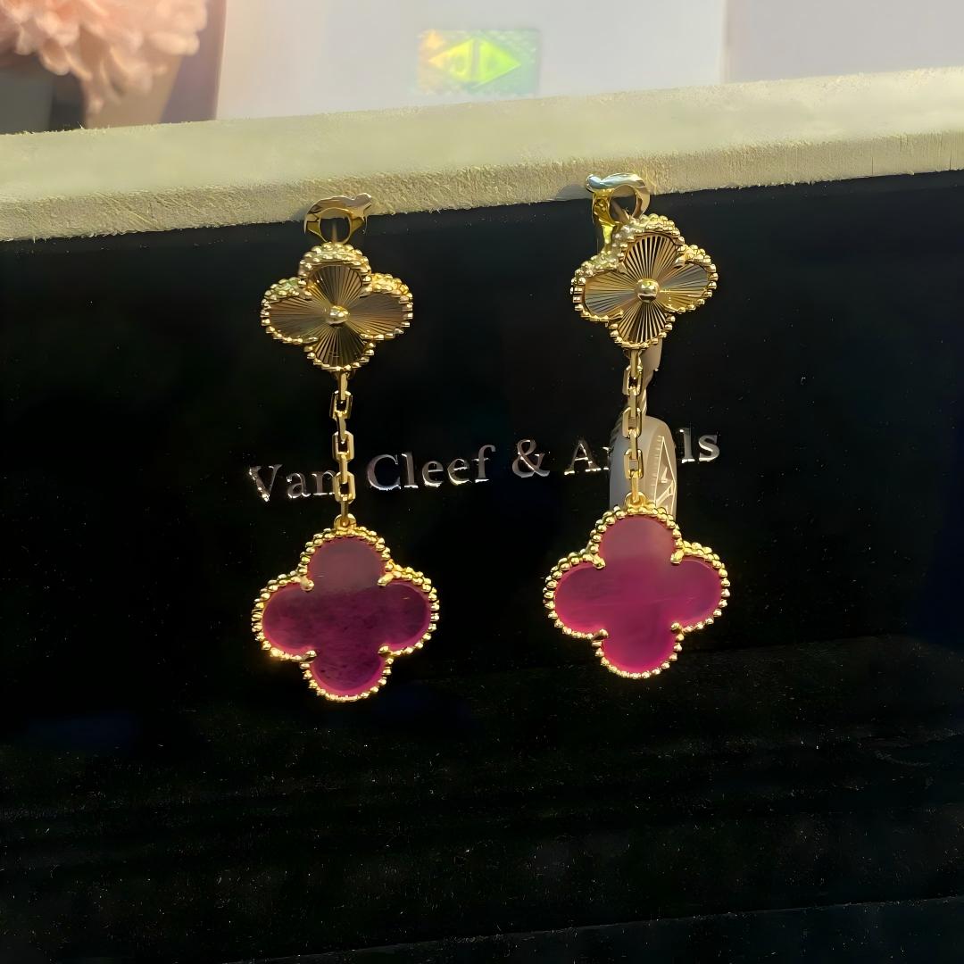 [Mystic]NEW CLOVER 2 MOTIF PINK ENAMEL EARRINGS