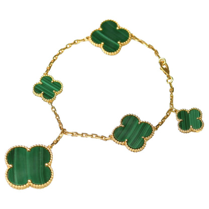 Mystic MAGIC CLOVER MALACHITE GOLD BRACELET 5 MOTIFS
