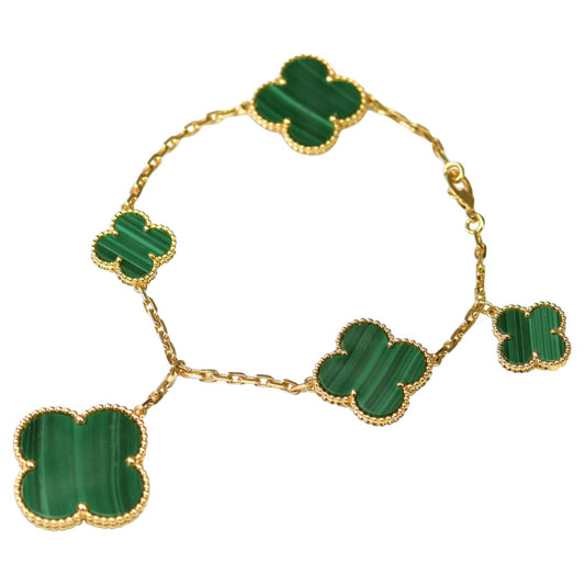 Mystic MAGIC CLOVER MALACHITE GOLD BRACELET 5 MOTIFS