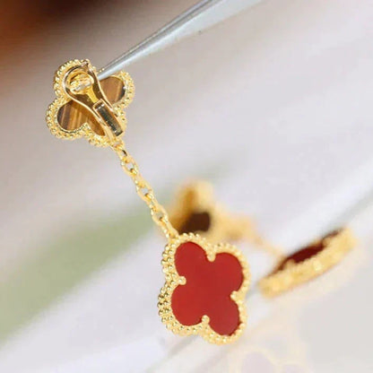 Mystic CLOVER  2 MOTIF  TIGER EYE CARNELIAN EARRINGS