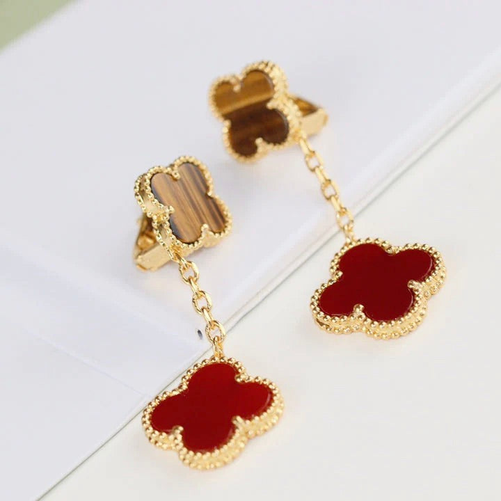 Mystic CLOVER  2 MOTIF  TIGER EYE CARNELIAN EARRINGS