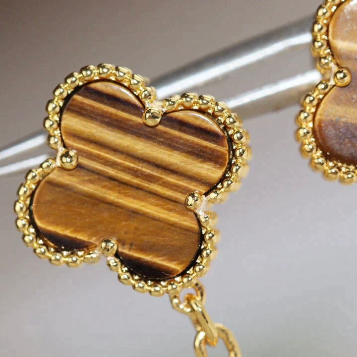 Mystic CLOVER  2 MOTIF  TIGER EYE CARNELIAN EARRINGS