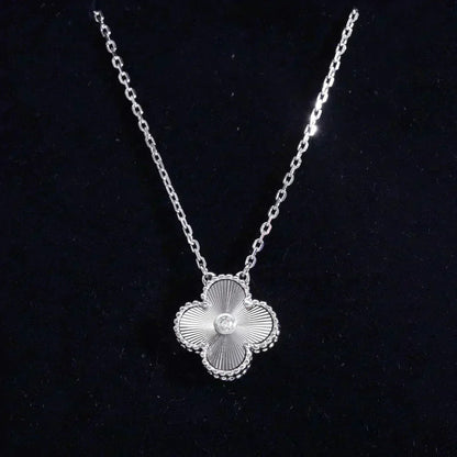Mystic CLOVER  15MM DIAMOND LASER NECKLACE SILVER