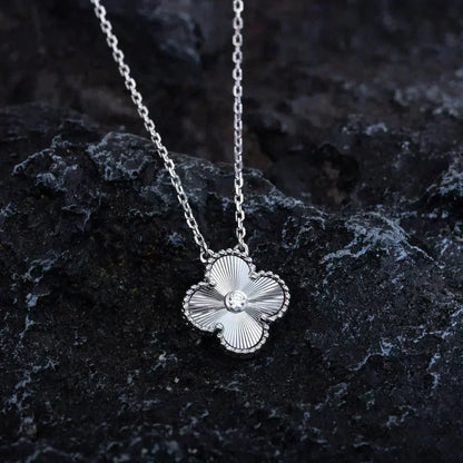 Mystic CLOVER  15MM DIAMOND LASER NECKLACE SILVER