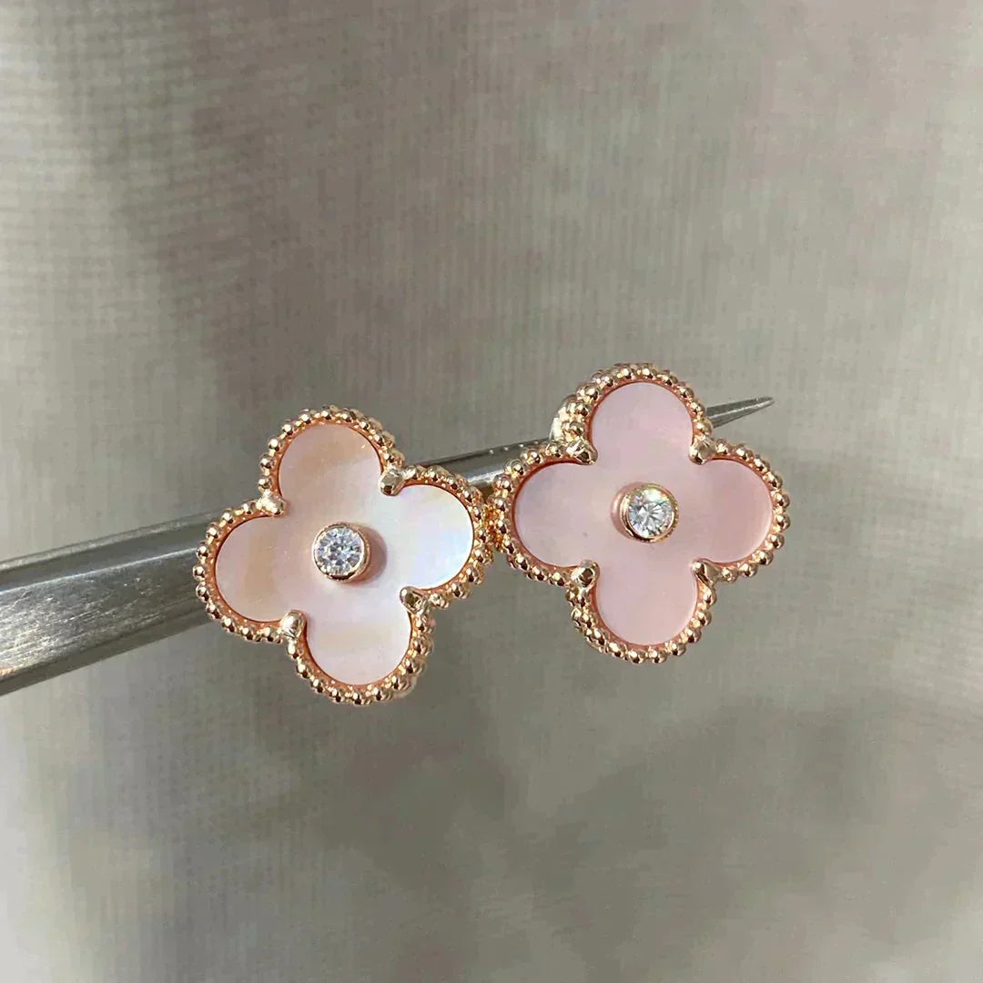 Mystic CLOVER MEDIUM 1 MOTIFS  PINK MOP DIAMOND EARRINGS