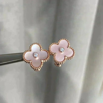 Mystic CLOVER MEDIUM 1 MOTIFS  PINK MOP DIAMOND EARRINGS