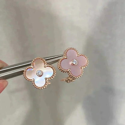 Mystic CLOVER MEDIUM 1 MOTIFS  PINK MOP DIAMOND EARRINGS