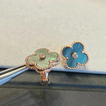 Mystic CLOVER MEDIUM 1 MOTIFS GRAY MOP  DIAMOND EARRINGS