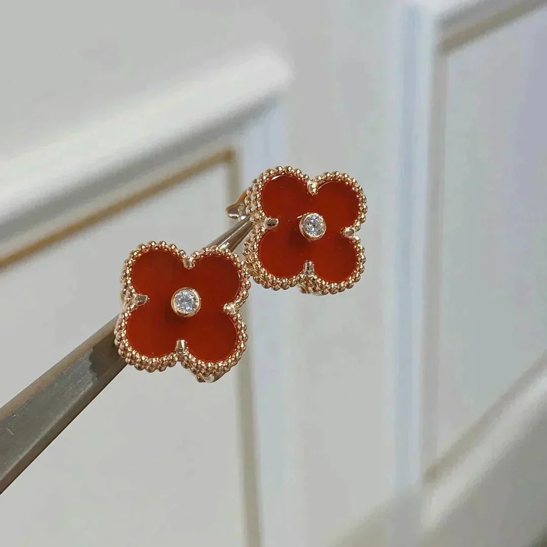 Mystic CLOVER MEDIUM 1 MOTIFS CARNELIAN  DIAMOND earrings