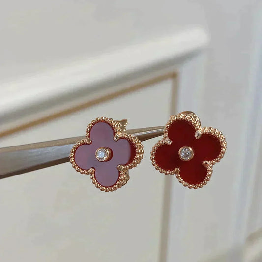 Mystic CLOVER MEDIUM 1 MOTIFS CARNELIAN  DIAMOND earrings