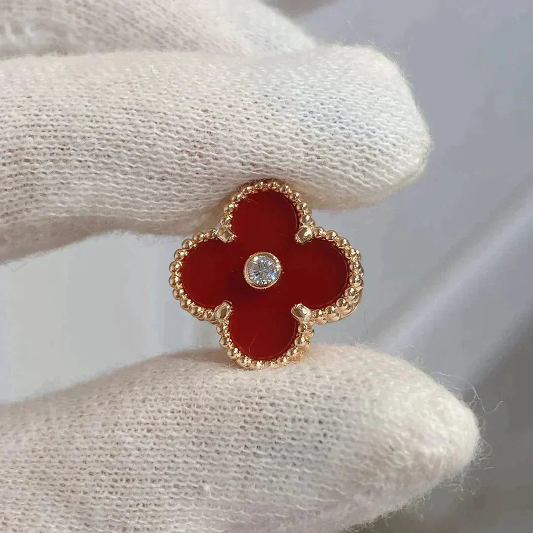 Mystic CLOVER MEDIUM 1 MOTIFS CARNELIAN  DIAMOND earrings
