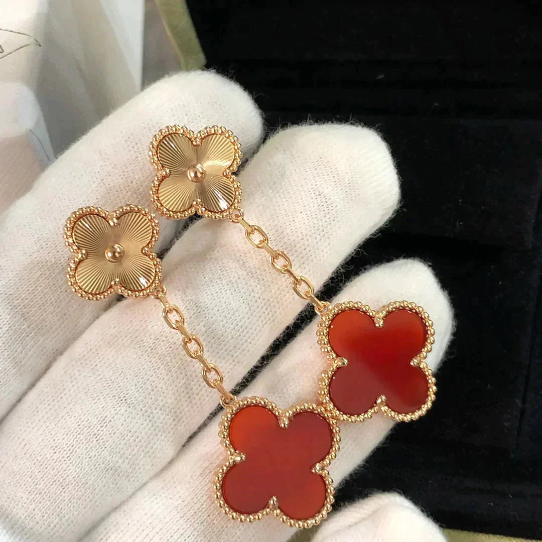 Mystic CLOVER 2 MOTIF  LASER CARNELIAN EARRINGS