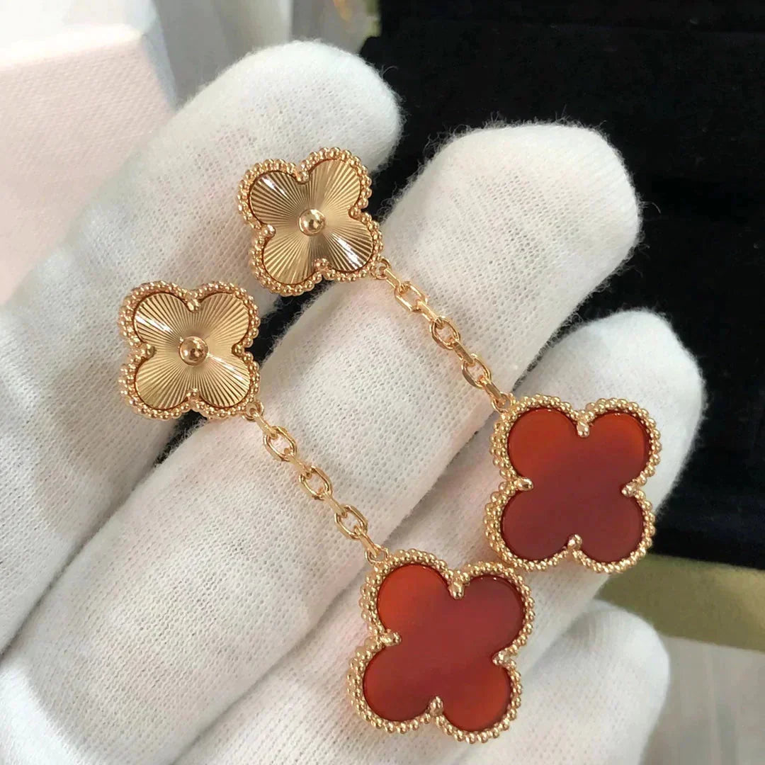 Mystic CLOVER 2 MOTIF  LASER CARNELIAN EARRINGS