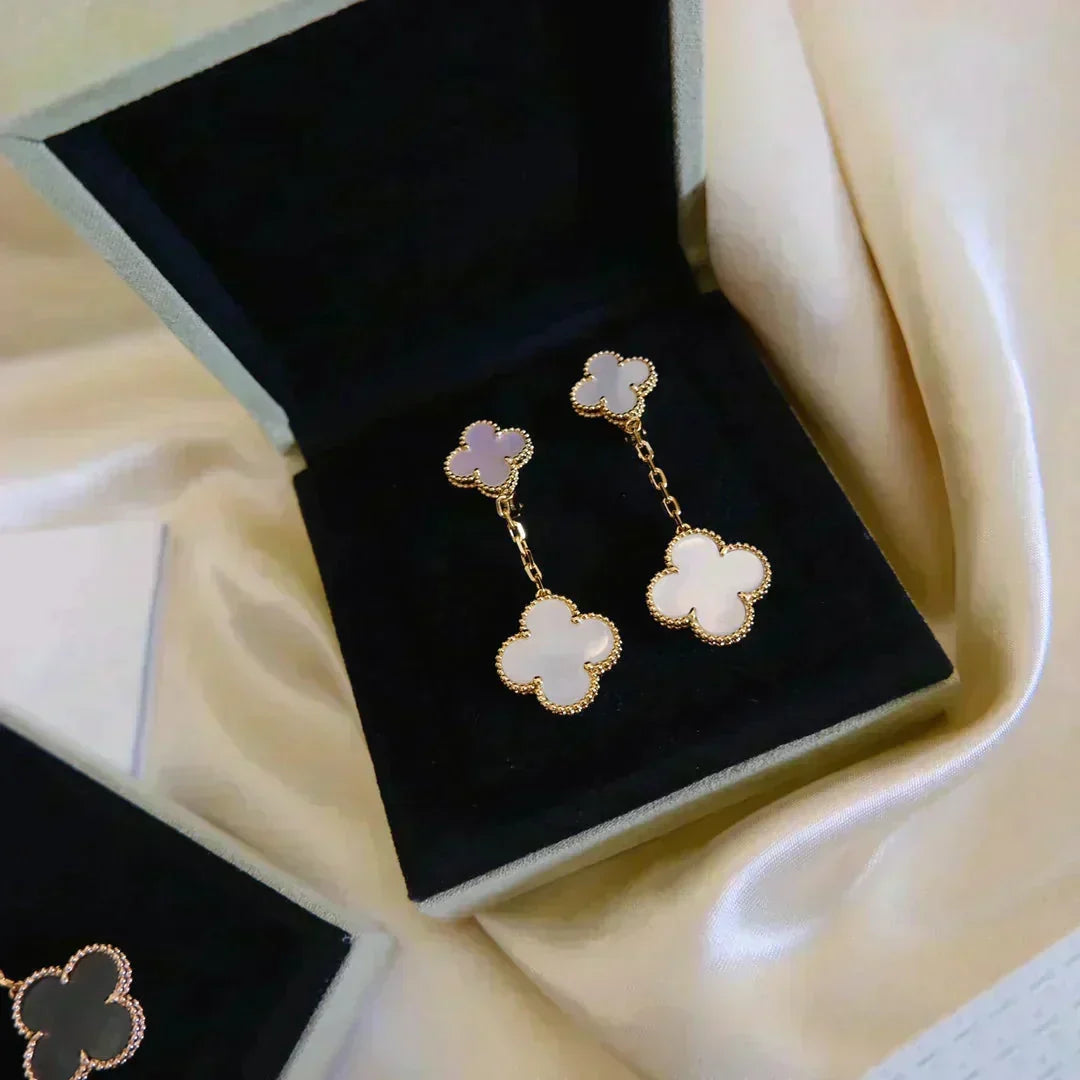 Mystic CLOVER 2 MOTIF WHITE MOP EARRINGS