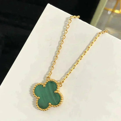 Mystic CLOVER 15MM MALACHITE SINGLE FLOWER  NECKLACE