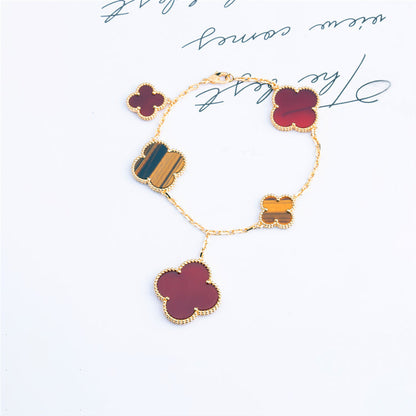 Mystic CLOVER BRACELET 5 MOTIFS CARNELIAN TIGER EYE