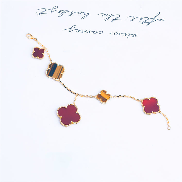 Mystic CLOVER BRACELET 5 MOTIFS CARNELIAN TIGER EYE