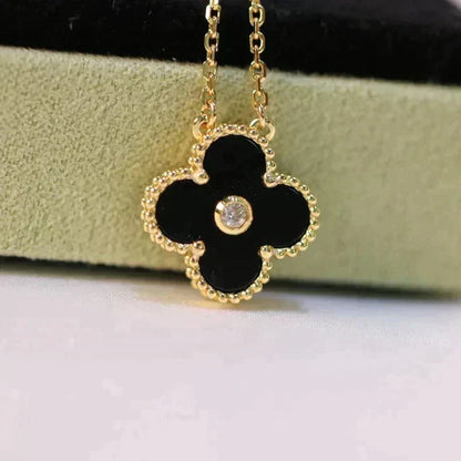 Mystic CLOVER 15MM DIAMOND ONYX NECKLACE
