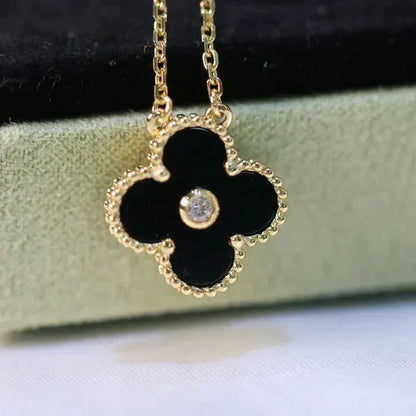Mystic CLOVER 15MM DIAMOND ONYX NECKLACE