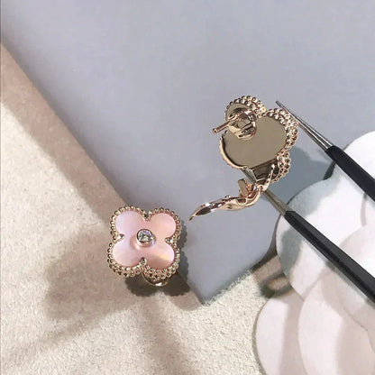 Mystic CLOVER MEDIUM 1 MOTIFS  PINK MOP DIAMOND EARRINGS