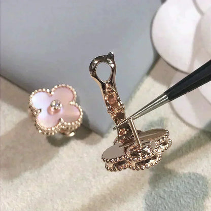 Mystic CLOVER MEDIUM 1 MOTIFS  PINK MOP DIAMOND EARRINGS
