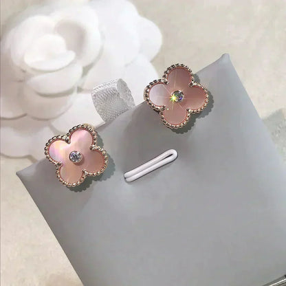 Mystic CLOVER MEDIUM 1 MOTIFS  PINK MOP DIAMOND EARRINGS