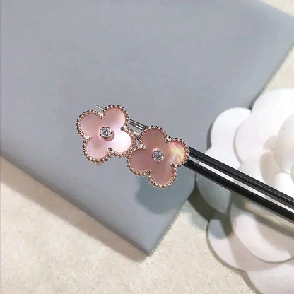 Mystic CLOVER MEDIUM 1 MOTIFS  PINK MOP DIAMOND EARRINGS