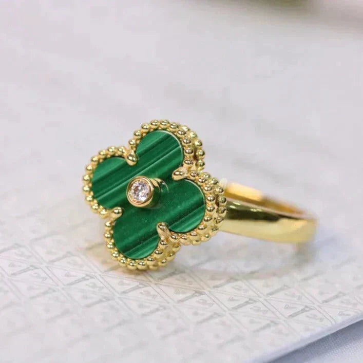 Mystic CLOVER MALACHITE RING GOLD DIAMOND