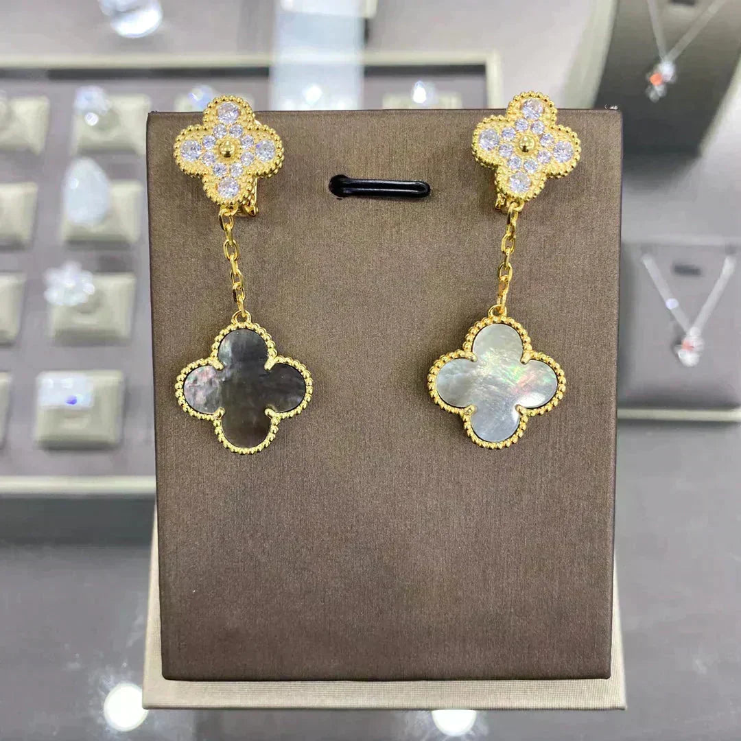Mystic CLOVER  2 MOTIFS  DIAMOND  EARRINGS (MULTIPLE CHOICESç´
