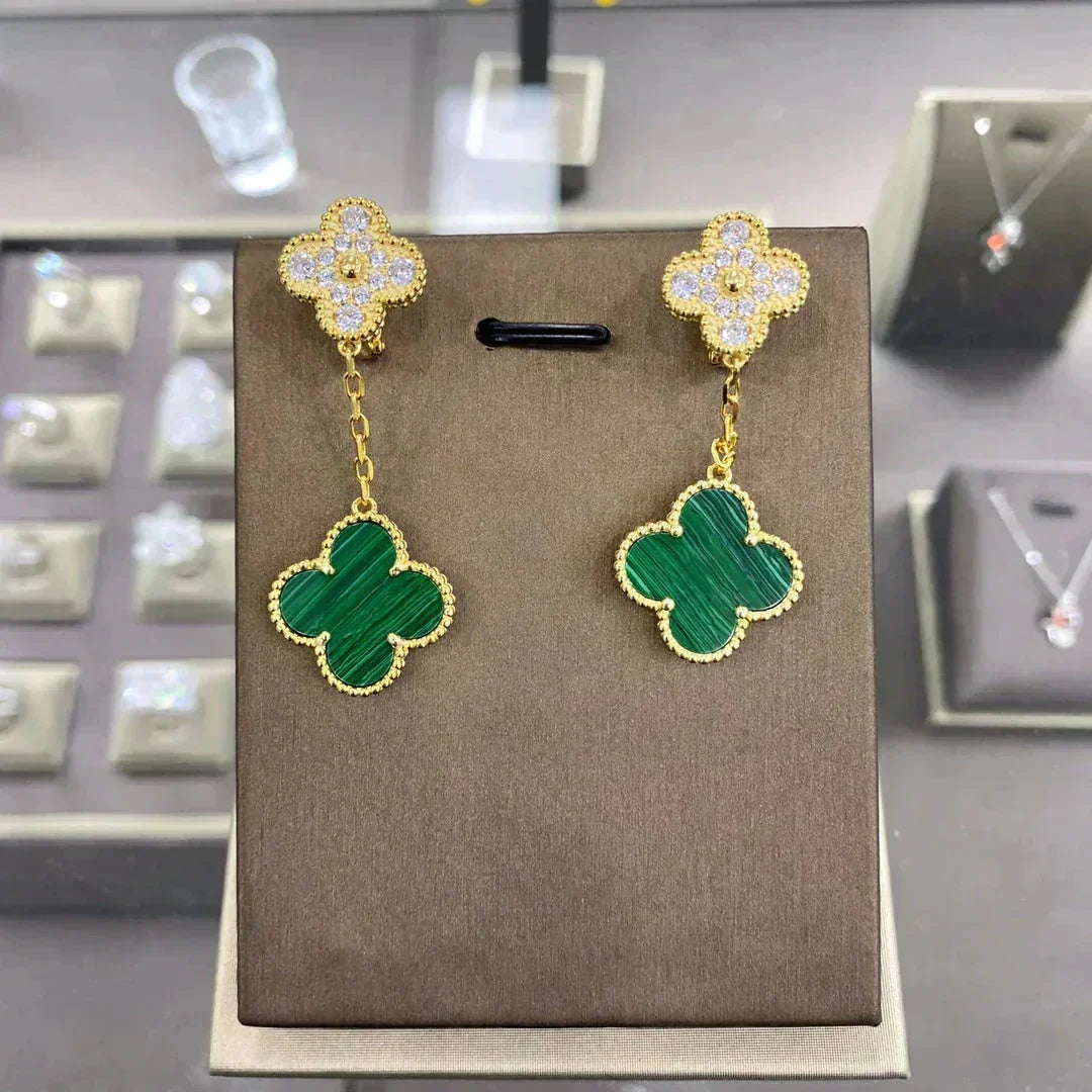 Mystic CLOVER  2 MOTIFS  DIAMOND  EARRINGS (MULTIPLE CHOICESç´