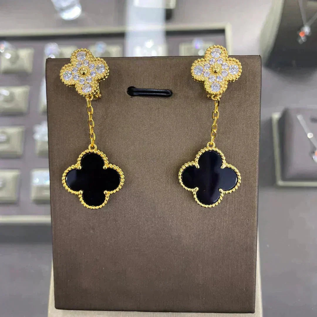 Mystic CLOVER  2 MOTIFS  DIAMOND  EARRINGS (MULTIPLE CHOICESç´