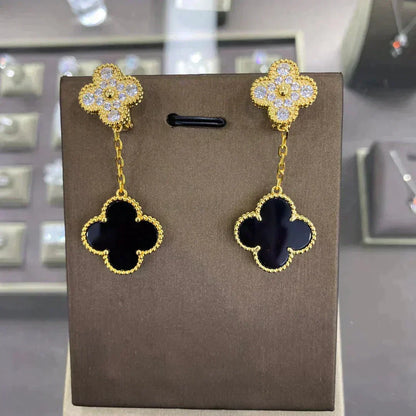 Mystic CLOVER  2 MOTIFS  DIAMOND  EARRINGS (MULTIPLE CHOICESç´