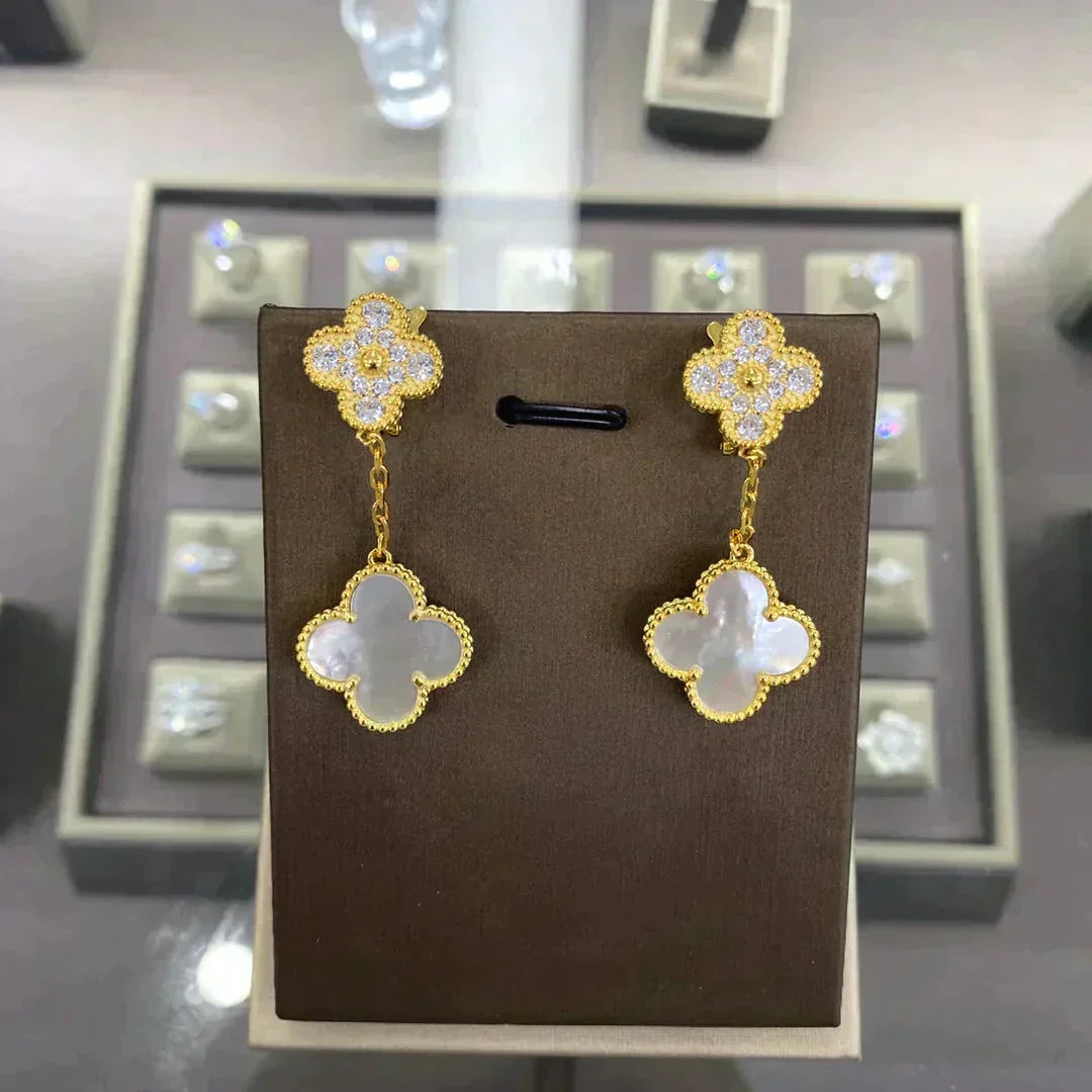 Mystic CLOVER  2 MOTIFS  DIAMOND  EARRINGS (MULTIPLE CHOICESç´