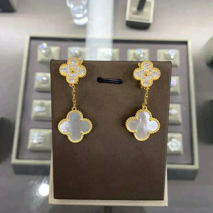Mystic CLOVER  2 MOTIFS  DIAMOND  EARRINGS (MULTIPLE CHOICESç´
