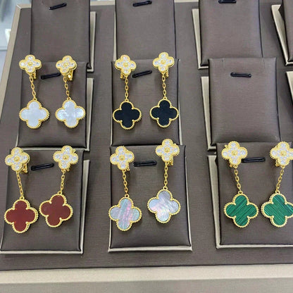 Mystic CLOVER  2 MOTIFS  DIAMOND  EARRINGS (MULTIPLE CHOICESç´
