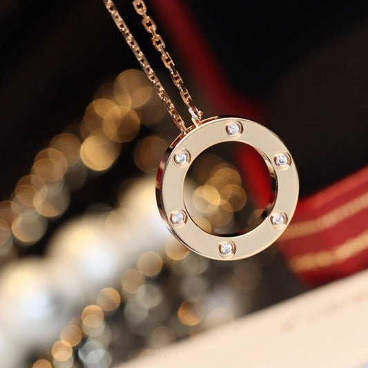 Mystic LOVE NECKLACE 16MM 6 DIAMONDS PINK GOLD