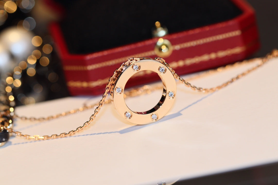 Mystic LOVE NECKLACE 16MM 6 DIAMONDS PINK GOLD