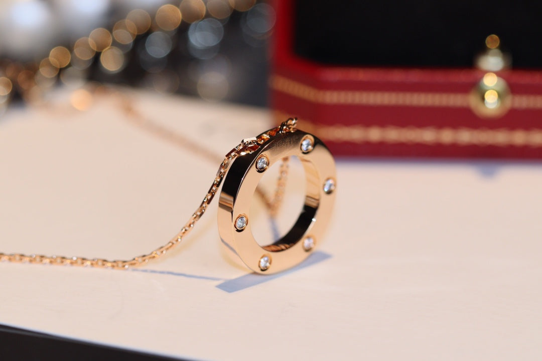 Mystic LOVE NECKLACE 16MM 6 DIAMONDS PINK GOLD