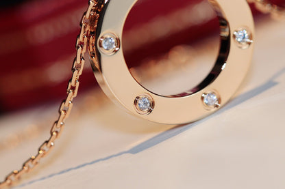 Mystic LOVE NECKLACE 16MM 6 DIAMONDS PINK GOLD